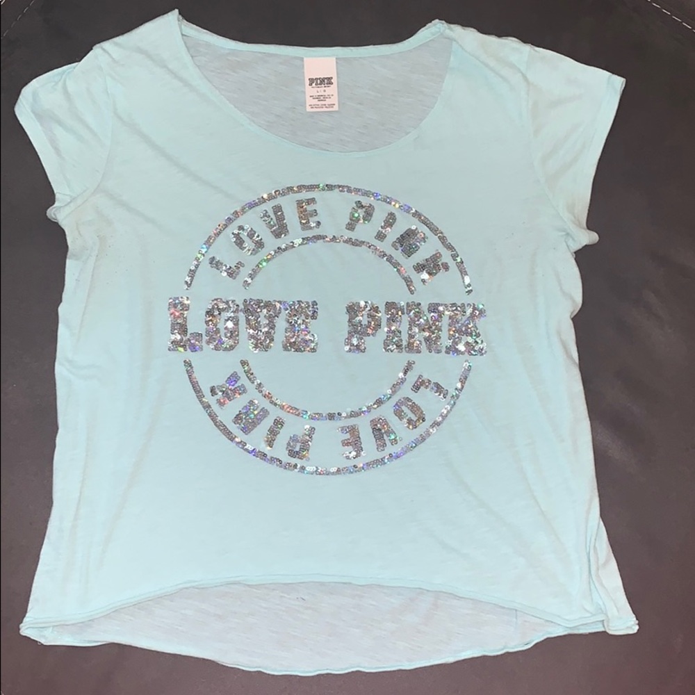 Victoria’s Secret Pink Bling Teal Tee-Large